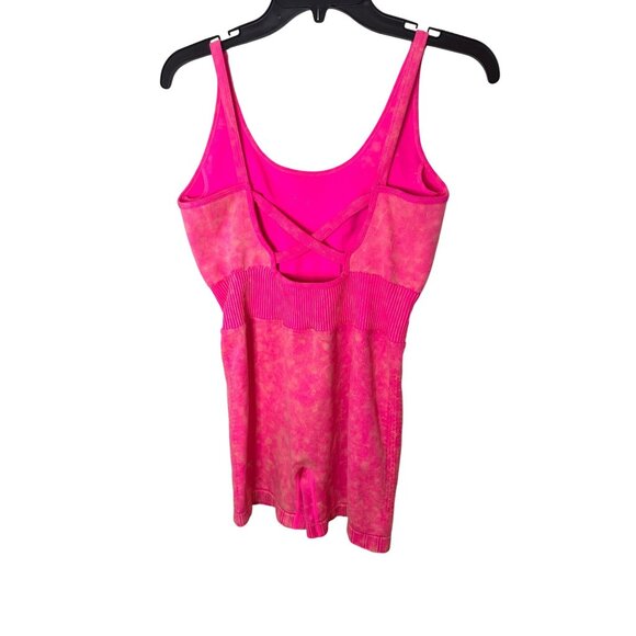 Neon Pink Tie-Dye Workout Romper Ribbed Waist & Strappy Back ASO Barbie - Picture 6 of 6